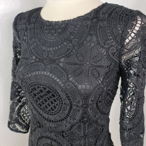 MLM LABEL BLACK LACE NUDE ILLUSION MINI LONG SLEEVE DRESS SZ SMALL - Picture 9 of 16